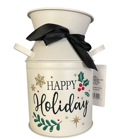 Source Unknown Other - Festive Holiday Milk Can with‎ Black Ribbon